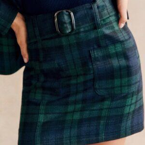 SEZANE - Gillie Wool Skirt in Navy Tartan (xs)